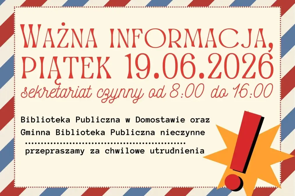 Biblioteki w gminie Jarocin nieczynne w piątek 19 czerwca