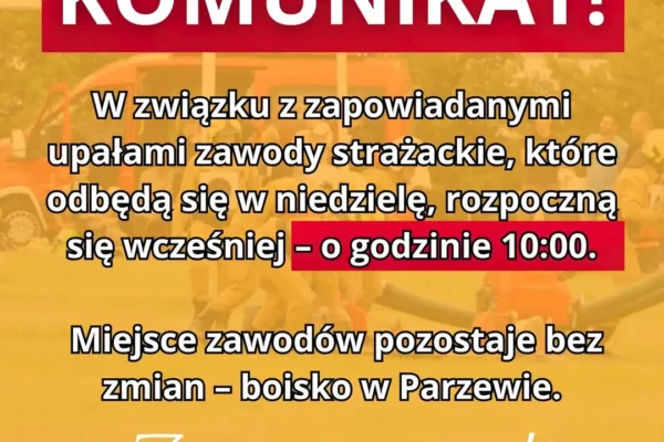 Zmiana godziny zawodów strażackich w Parzewie – ważna informacja