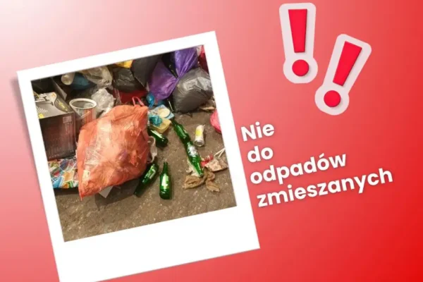 Kontrola odpadów zmieszanych – szklane butelki i farby w niewłaściwych pojemnikach