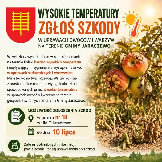 Gmina Jaraczewo zbiera zgłoszenia szkód w uprawach po upałach