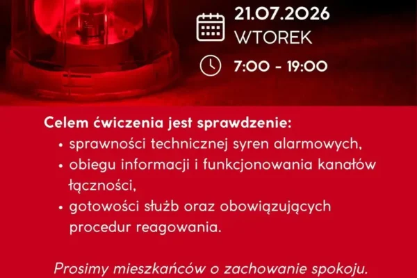 Ogólnopolskie ćwiczenie ALARM 2026 – 21 lipca zawyją syreny w Gminie Kotlin