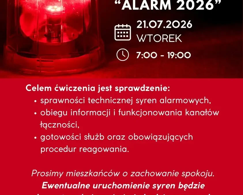 Ogólnopolskie ćwiczenie „ALARM 2026” – 21 lipca zawyją syreny w Gminie Kotlin