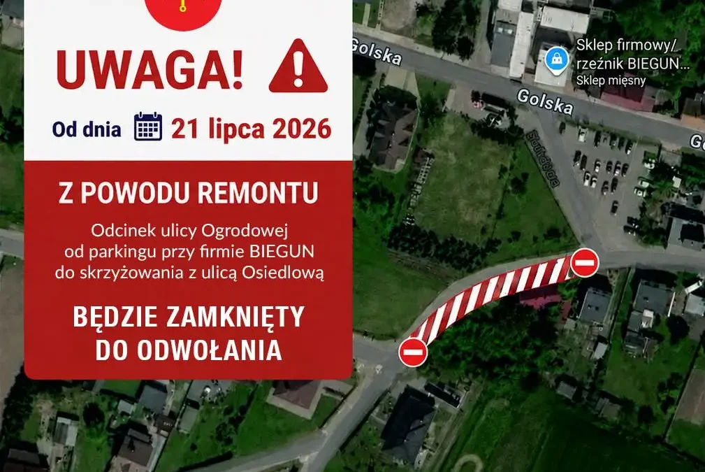 Uwaga kierowcy! Ulica Ogrodowa w Jaraczewie zamknięta z powodu remontu