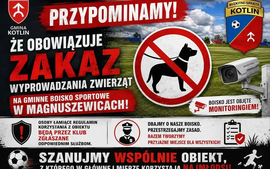 Apel do użytkowników boiska w Magnuszewicach – monitoring i mandaty za psie odchody