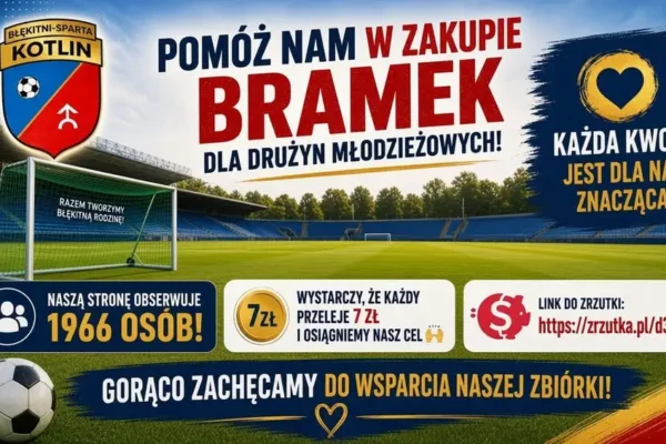 Błękitni Sparta Kotlin: 1966 fanów, 7 zł od każdego wystarczy na cel zbiórki