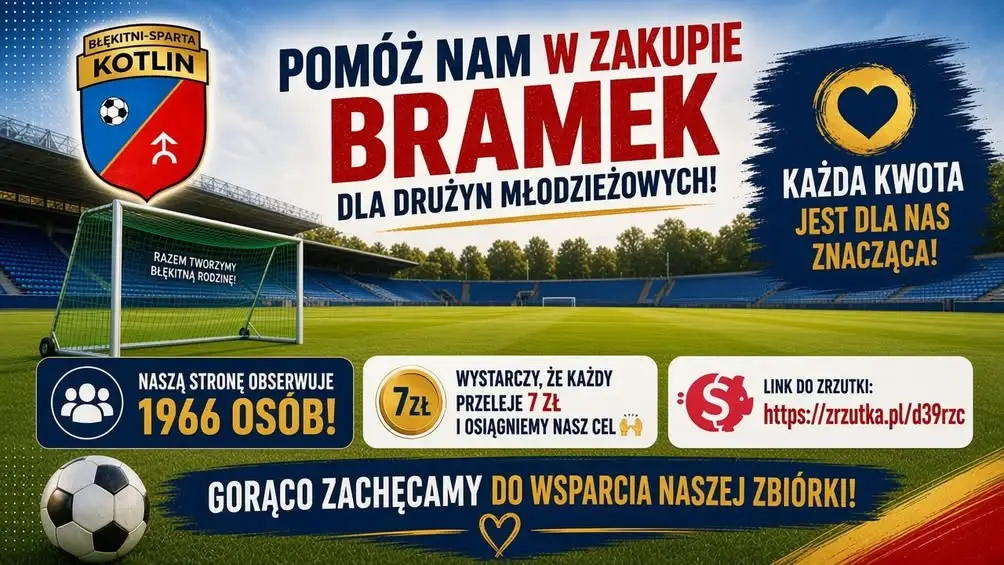 Błękitni Sparta Kotlin: 1966 fanów, 7 zł od każdego wystarczy na cel zbiórki