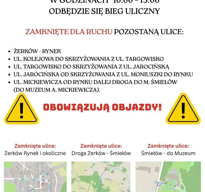 Jutro w Żerkowie bieg uliczny – będą utrudnienia w ruchu