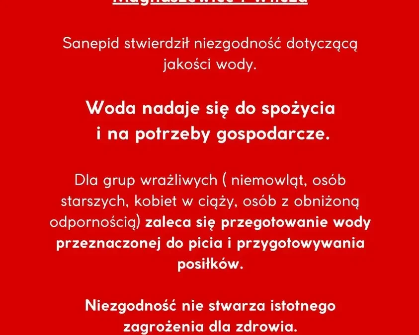 Sanepid w Jarocinie: Woda w Magnuszewicach i Wilczy do przegotowania dla grup wrażliwych