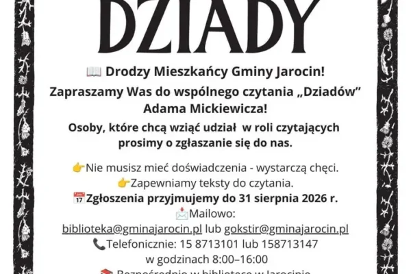 Narodowe Czytanie 2026 w Jarocinie: Wspólne czytanie „Dziadów” Mickiewicza