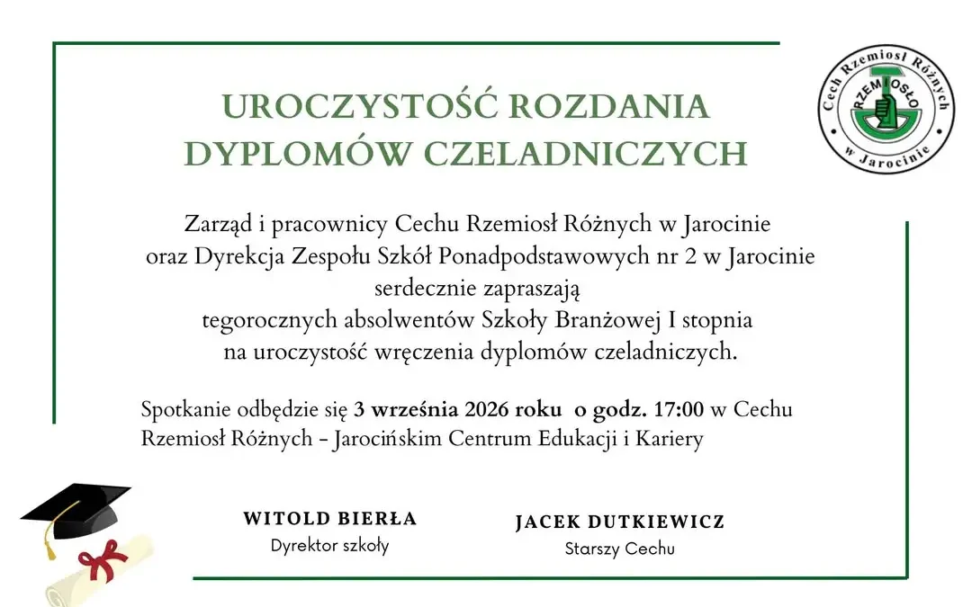 Uroczyste rozdanie dyplomów czeladniczych w Jarocinie – 3 września