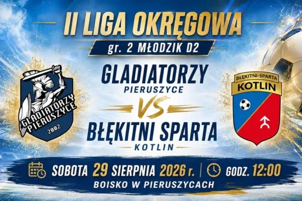 Młodzik młodszego Błękitnych zagra na wyjeździe z Gladiatorami Pieruszyce