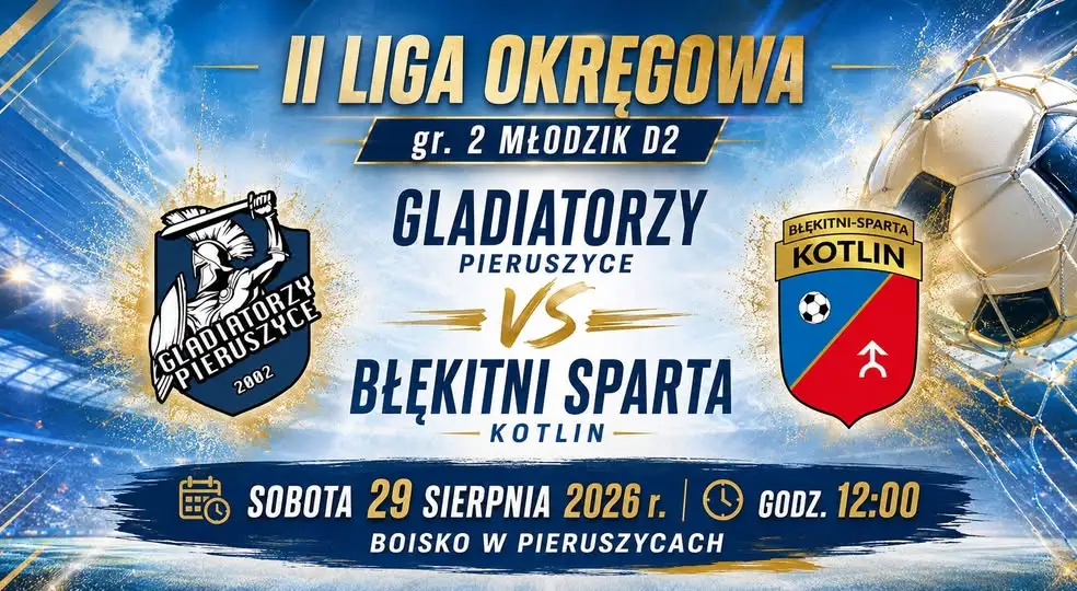 Młodzik młodszego Błękitnych zagra na wyjeździe z Gladiatorami Pieruszyce