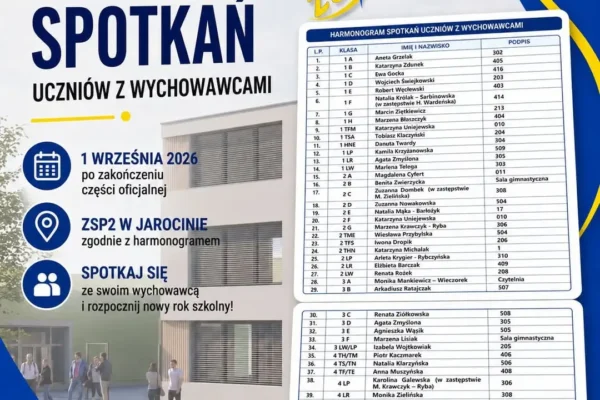 Rozpoczęcie roku szkolnego w ZSP 2 w Jarocinie: harmonogram spotkań z wychowawcami