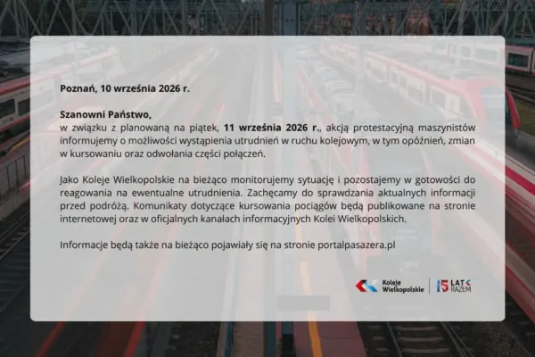 Protest maszynistów w piątek 11 września – możliwe utrudnienia w ruchu kolejowym