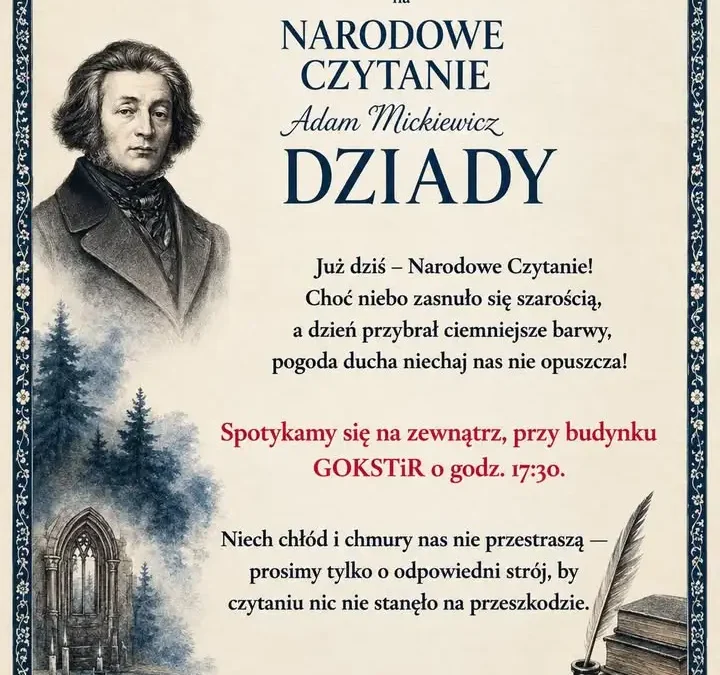 Narodowe Czytanie w Jarocinie już dziś — Dziady Mickiewicza przy GOKSTiR