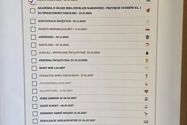 Checklista roku szkolnego 2026/2027 w ZSP nr 1 – kalendarz wydarzeń i świąt