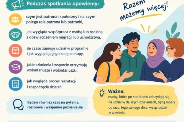 Jarocin: szkolenie dla przyszłych patronów społecznych – wsparcie dla osób z doświadczeniem migracji