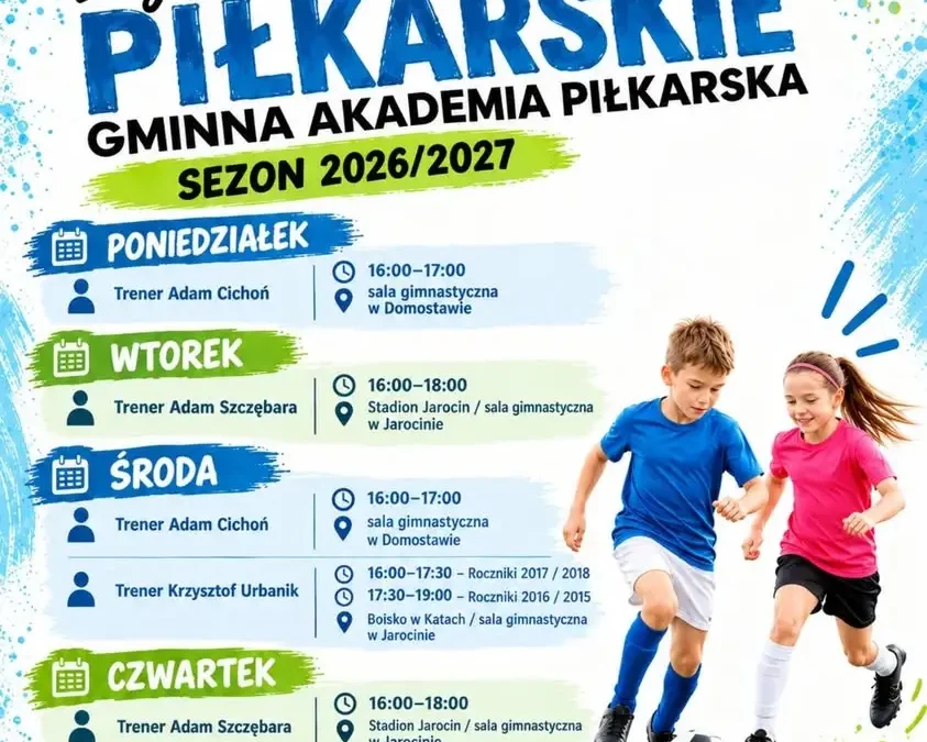 Gminna Akademia Piłkarska w Jarocinie startuje z sezonem 2026/2027 – znamy harmonogram treningów