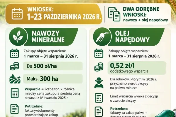 Nabór wniosków o wsparcie dla rolników z gminy Jaraczewo – nawozy i olej napędowy