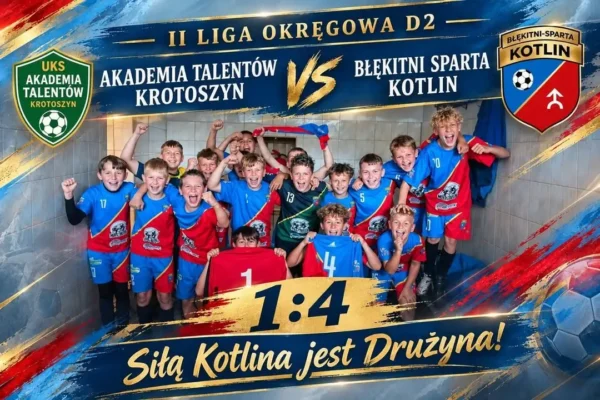 Młodzicy Błękitnych Sparta Kotlin wygrywają w Krotoszynie 4:1 i awansują na 2. miejsce