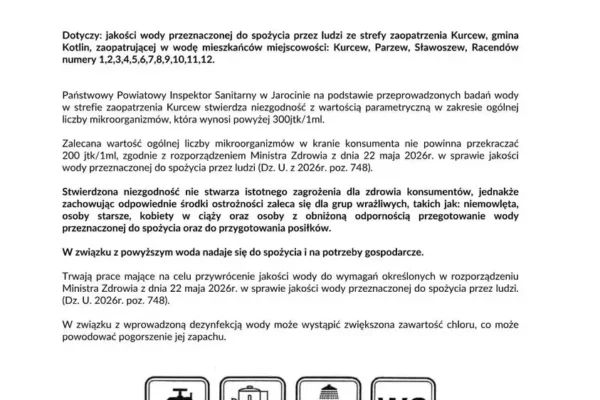 Kurcew: woda z kranu nadal zdatna do picia, ale z przekroczeniem mikroorganizmów