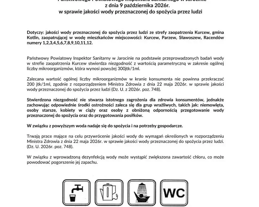 Kurcew: woda z kranu nadal zdatna do picia, ale z przekroczeniem mikroorganizmów
