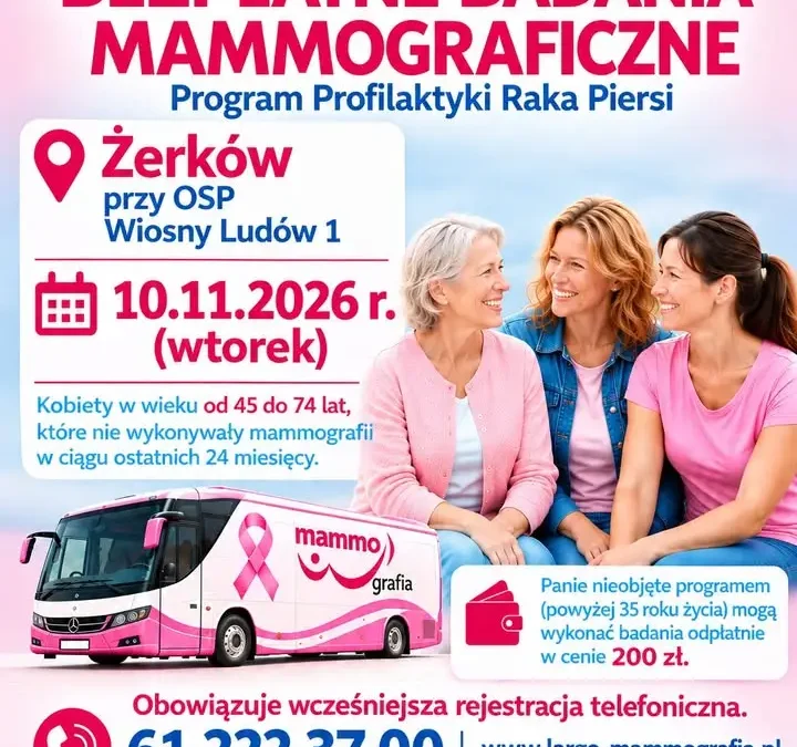Bezpłatne badania mammograficzne w Żerkowie – 10 listopada 2026